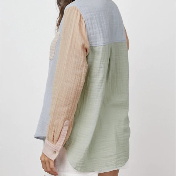 Rails Ellis Shirt Gauze Cotton Lightweight Button Up Top Color Block - Picture 2 of 12